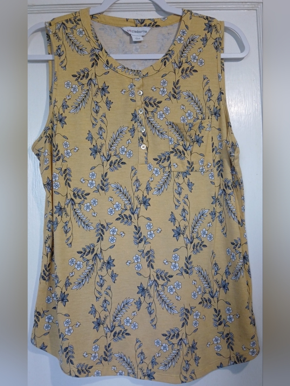 Liz Claiborne Yellow Floral Henley Sleeveless Camisole